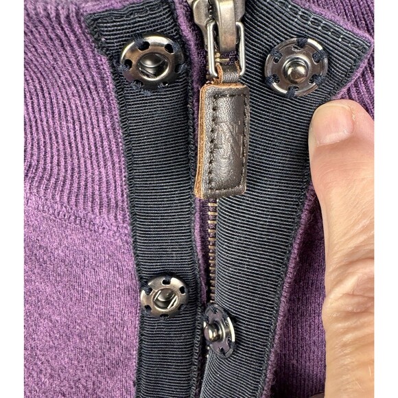 Nat Nast Sweater‎ Men's XXL Purple Quarter Zip Snap Leather Pull Cotton Blend - Picture 6 of 11